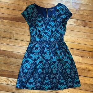 Lily Rose Women’s Dark Teal Patterned Fit and Flare short sleeve dress size XS